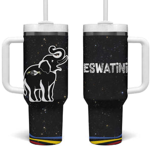 Eswatini Elephant Tumbler With Handle Swazi Flag Colors and Cosmic Background