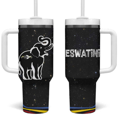 Eswatini Elephant Tumbler With Handle Swazi Flag Colors and Cosmic Background