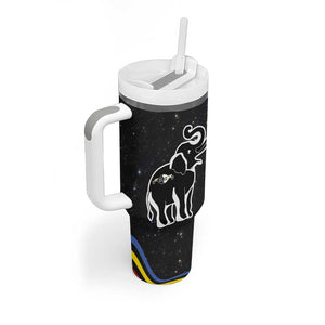 Eswatini Elephant Tumbler With Handle Swazi Flag Colors and Cosmic Background