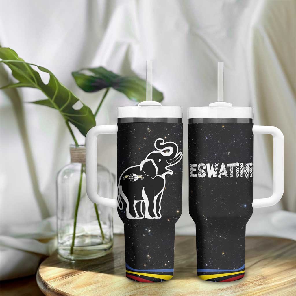 Eswatini Elephant Tumbler With Handle Swazi Flag Colors and Cosmic Background