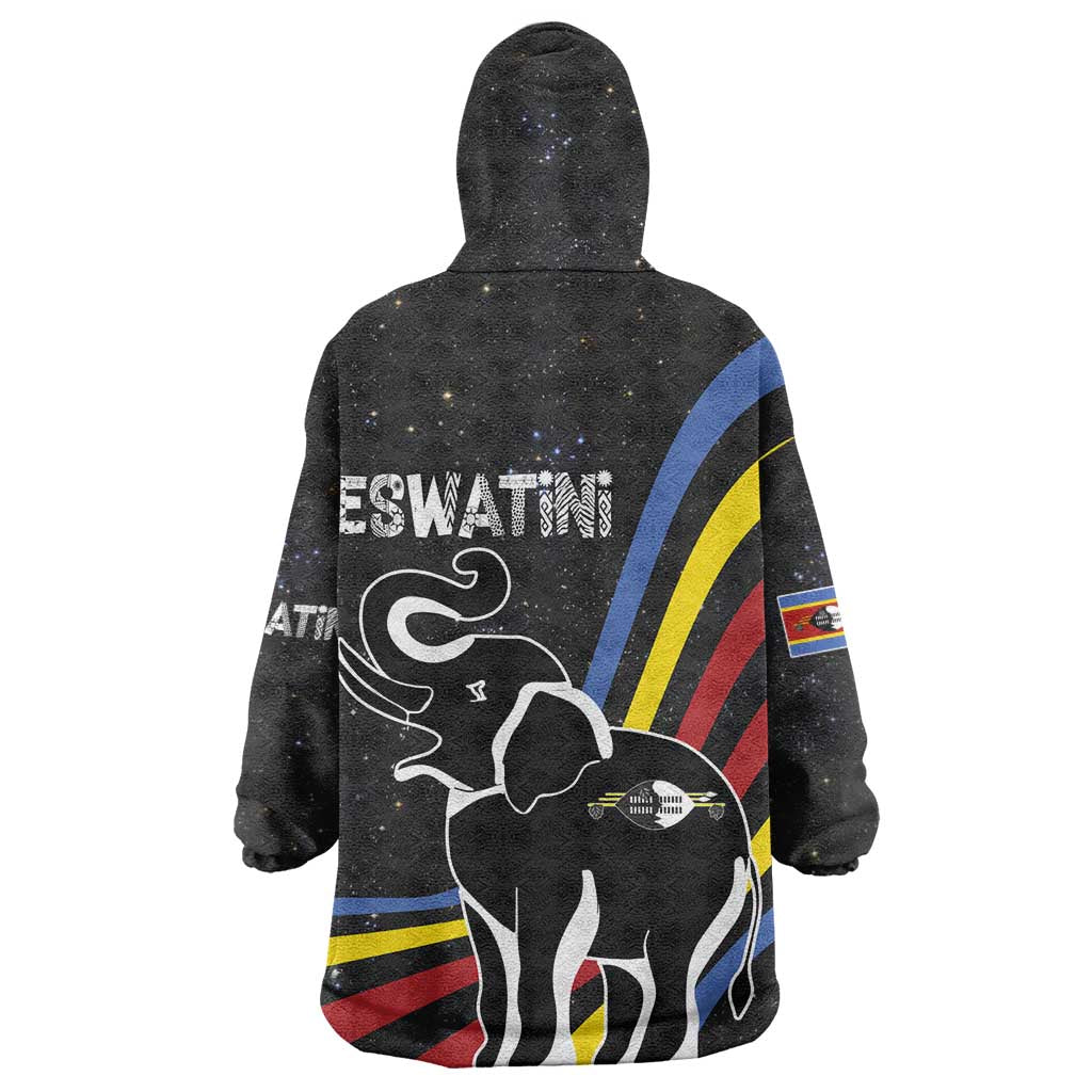 Eswatini Elephant Wearable Blanket Hoodie Swazi Flag Colors and Cosmic Background