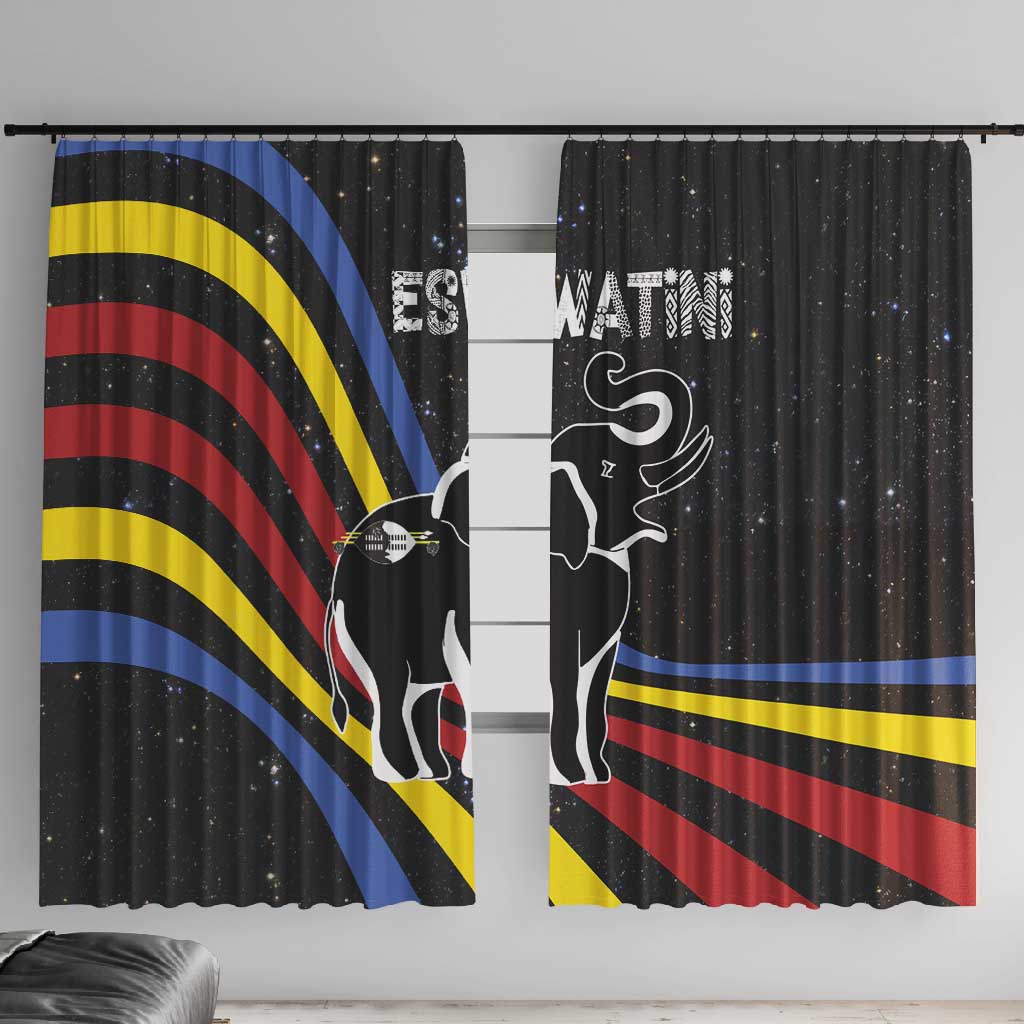 Eswatini Elephant Window Curtain Swazi Flag Colors and Cosmic Background