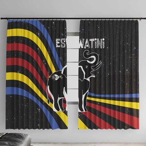 Eswatini Elephant Window Curtain Swazi Flag Colors and Cosmic Background