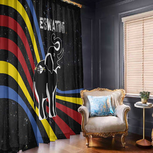 Eswatini Elephant Window Curtain Swazi Flag Colors and Cosmic Background