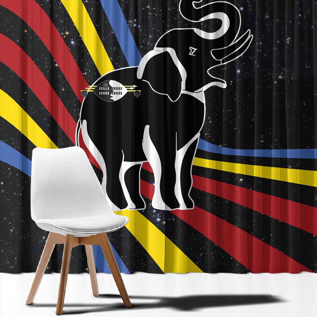 Eswatini Elephant Window Curtain Swazi Flag Colors and Cosmic Background