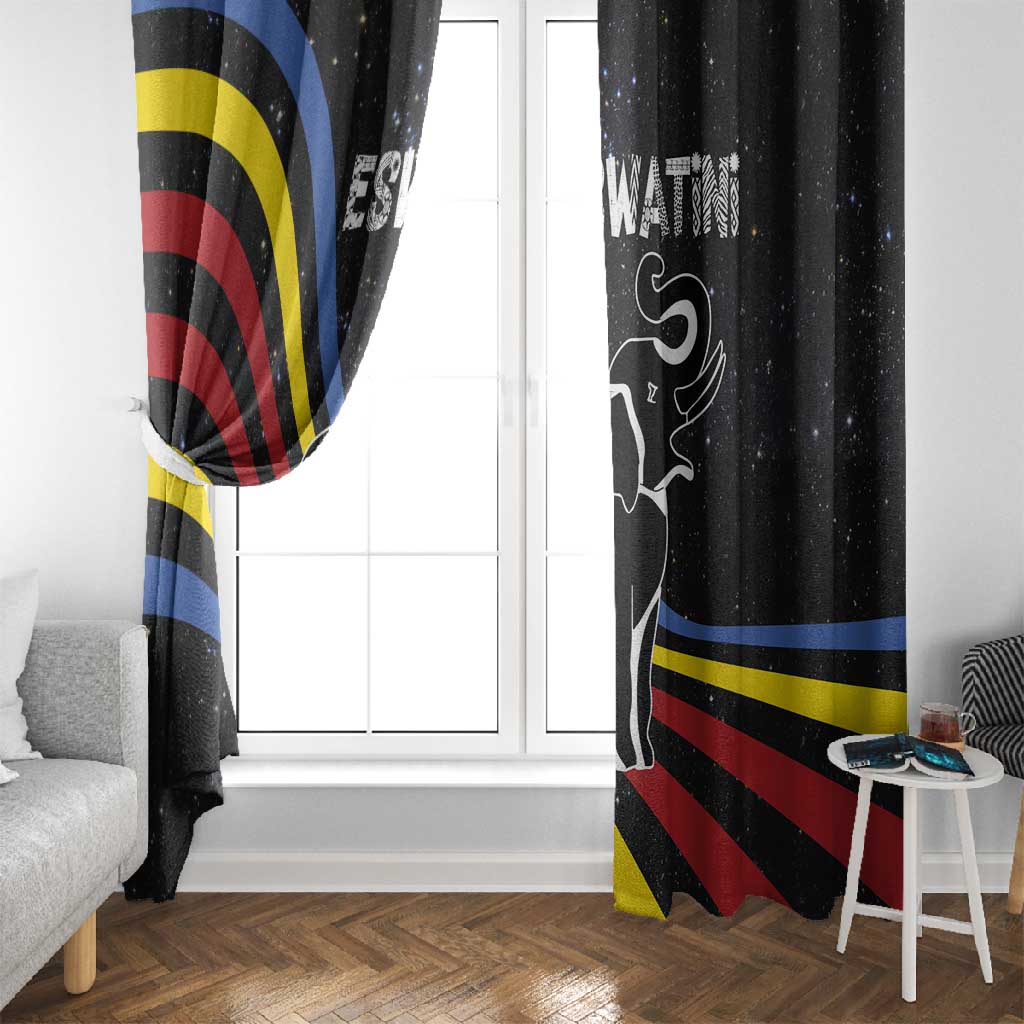 Eswatini Elephant Window Curtain Swazi Flag Colors and Cosmic Background
