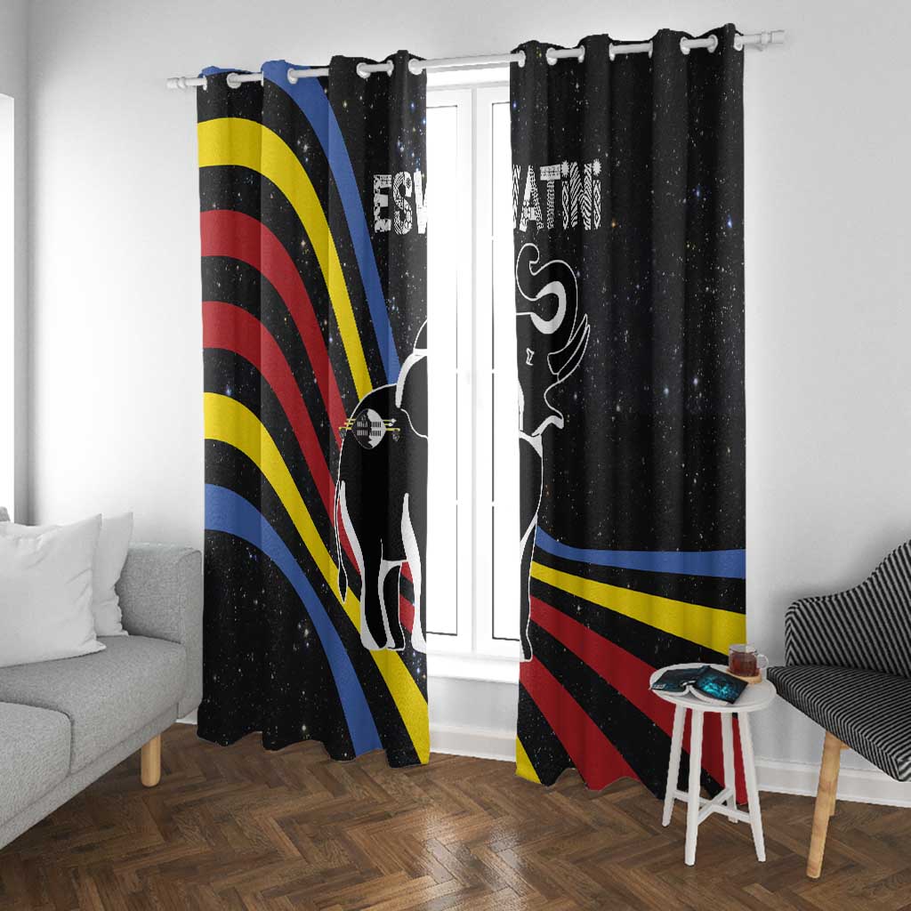 Eswatini Elephant Window Curtain Swazi Flag Colors and Cosmic Background