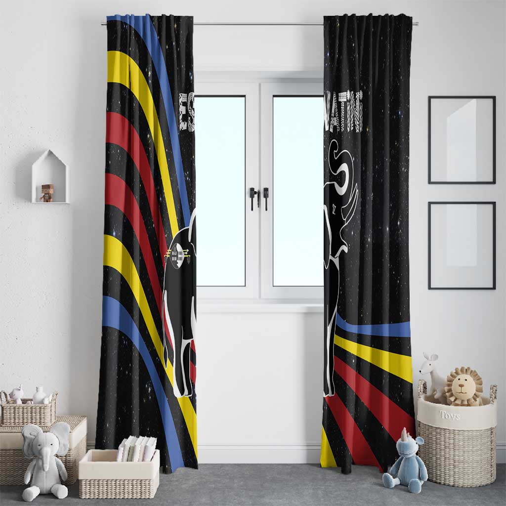Eswatini Elephant Window Curtain Swazi Flag Colors and Cosmic Background