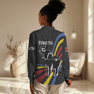 Eswatini Elephant Women Casual Shirt Swazi Flag Colors and Cosmic Background
