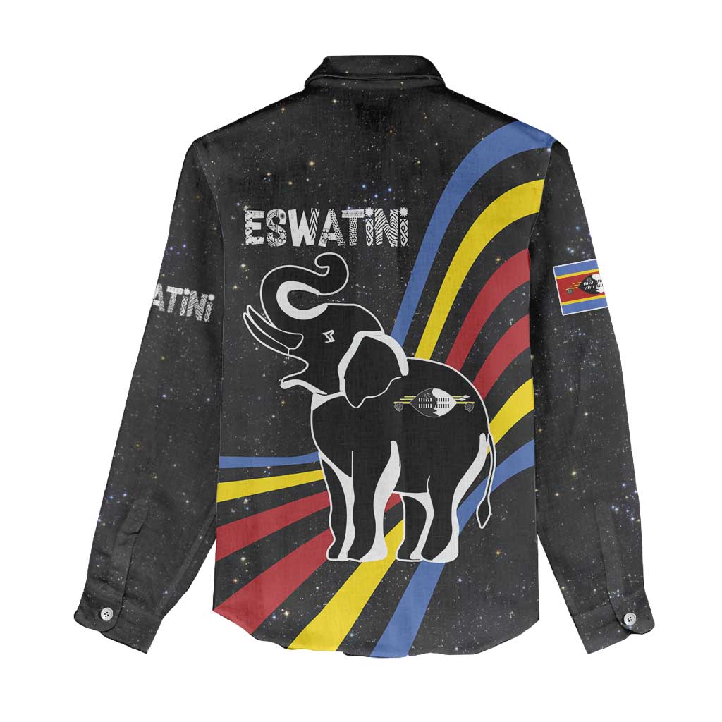 Eswatini Elephant Women Casual Shirt Swazi Flag Colors and Cosmic Background