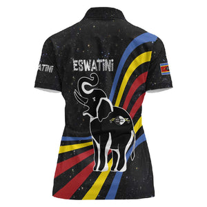 Eswatini Elephant Women Polo Shirt Swazi Flag Colors and Cosmic Background