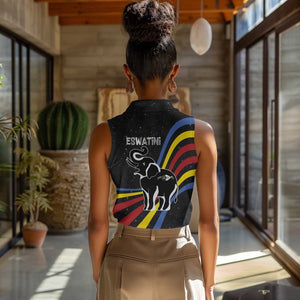 Eswatini Elephant Women Sleeveless Polo Shirt Swazi Flag Colors and Cosmic Background