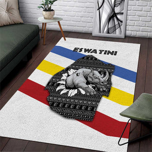 Eswatini Rhino Area Rug Swazi Map Flag and African Traditional Patterns