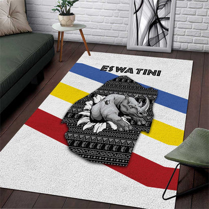Eswatini Rhino Area Rug Swazi Map Flag and African Traditional Patterns