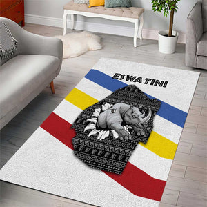 Eswatini Rhino Area Rug Swazi Map Flag and African Traditional Patterns
