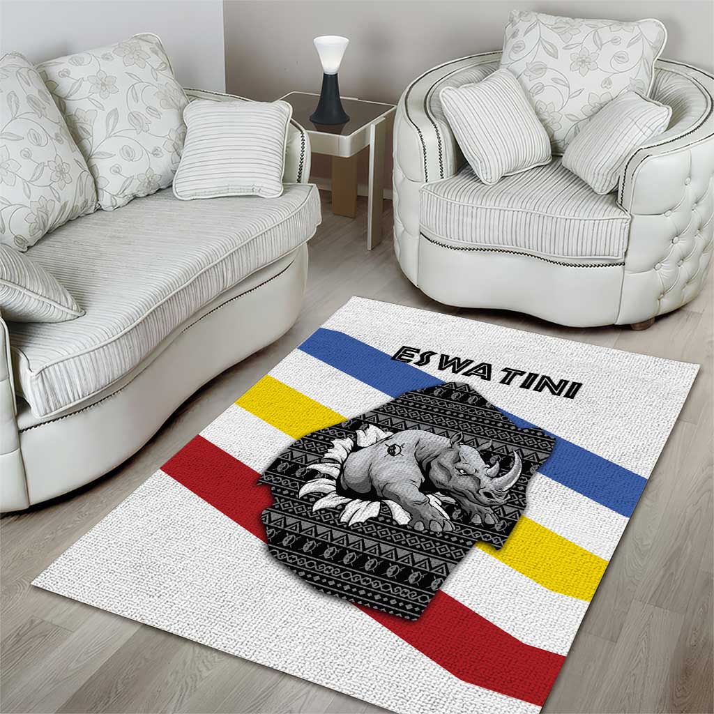 Eswatini Rhino Area Rug Swazi Map Flag and African Traditional Patterns