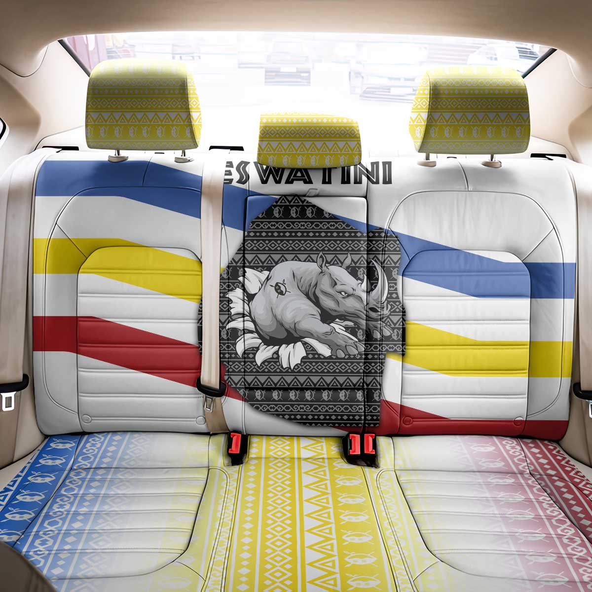 Eswatini Rhino Back Car Seat Cover Swazi Map Flag and African Traditional Patterns