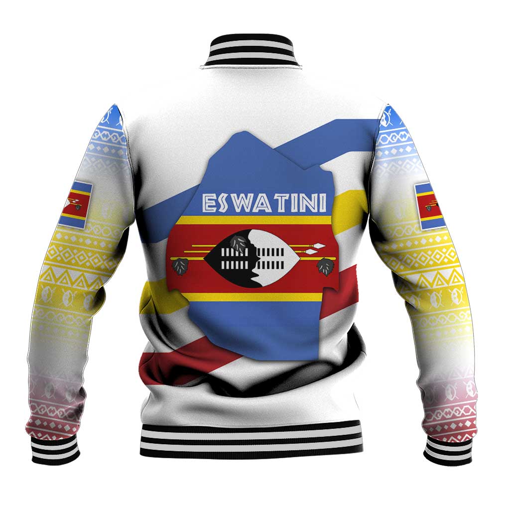 Eswatini Rhino Baseball Jacket Swazi Map Flag and African Traditional Patterns