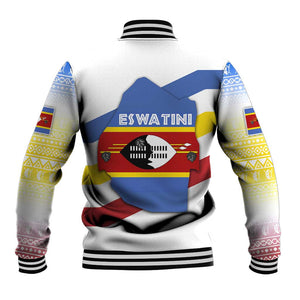 Eswatini Rhino Baseball Jacket Swazi Map Flag and African Traditional Patterns