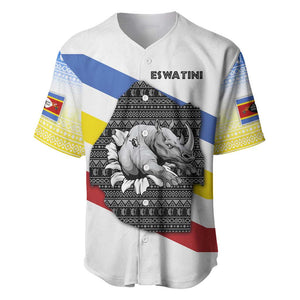 Eswatini Rhino Baseball Jersey Swazi Map Flag and African Traditional Patterns