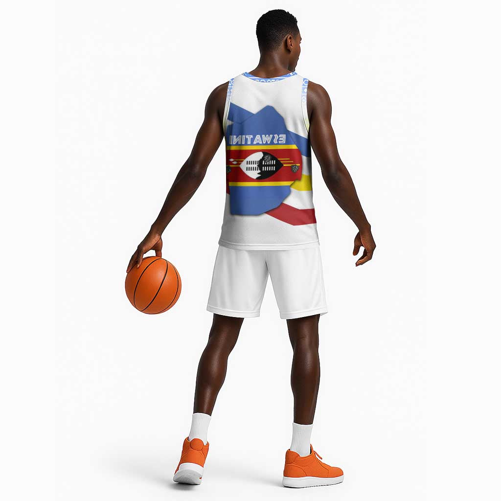Eswatini Rhino Basketball Jersey Swazi Map Flag and African Traditional Patterns - African Pride