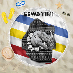Eswatini Rhino Beach Blanket Swazi Map Flag and African Traditional Patterns