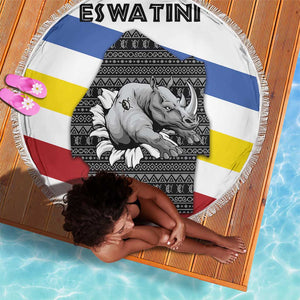 Eswatini Rhino Beach Blanket Swazi Map Flag and African Traditional Patterns