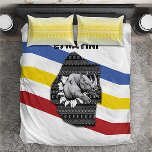 Eswatini Rhino Bedding Set Swazi Map Flag and African Traditional Patterns