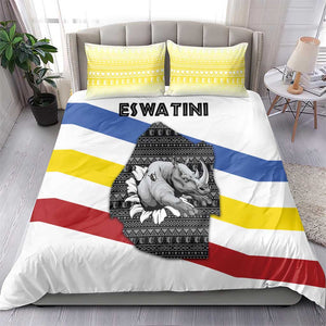 Eswatini Rhino Bedding Set Swazi Map Flag and African Traditional Patterns