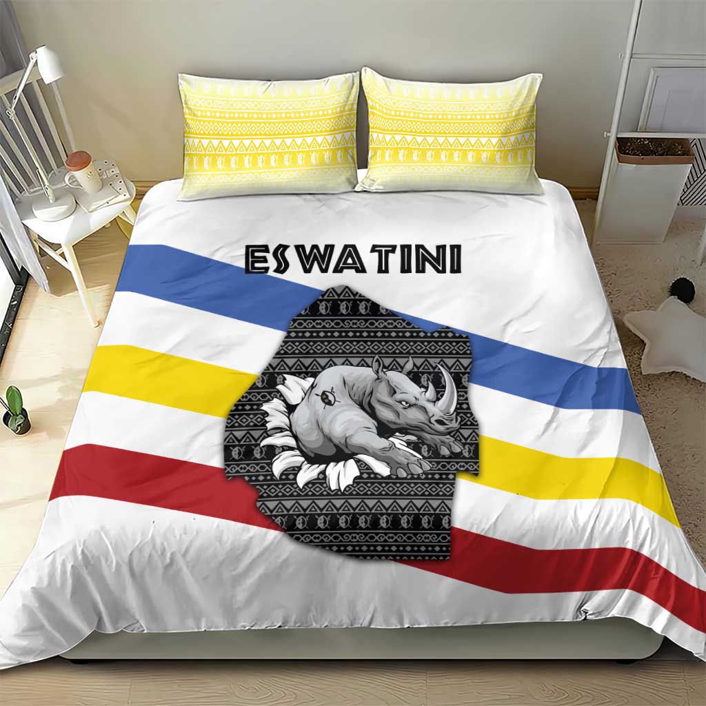 Eswatini Rhino Bedding Set Swazi Map Flag and African Traditional Patterns
