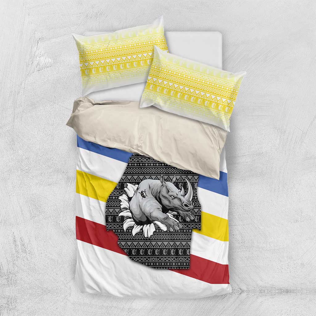 Eswatini Rhino Bedding Set Swazi Map Flag and African Traditional Patterns