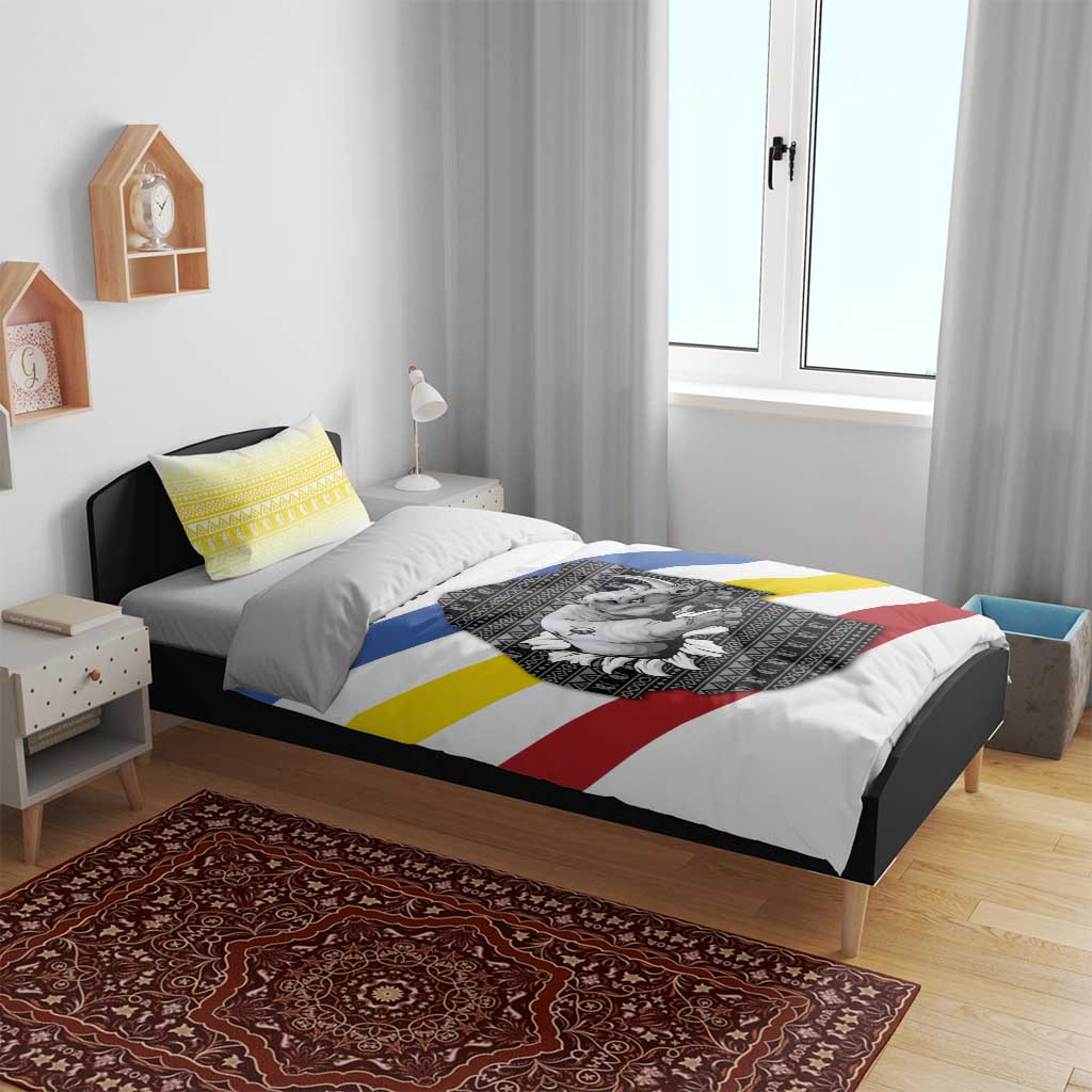 Eswatini Rhino Bedding Set Swazi Map Flag and African Traditional Patterns