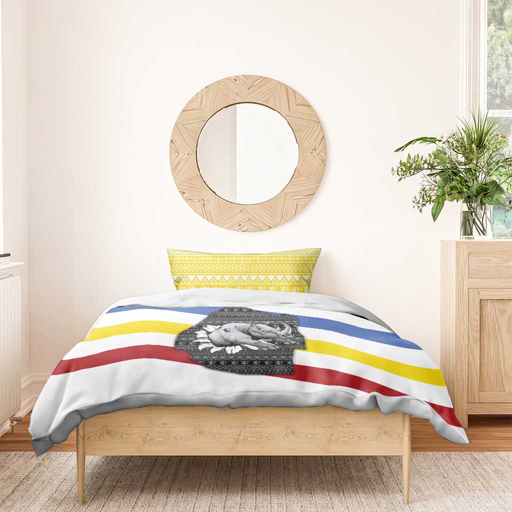 Eswatini Rhino Bedding Set Swazi Map Flag and African Traditional Patterns