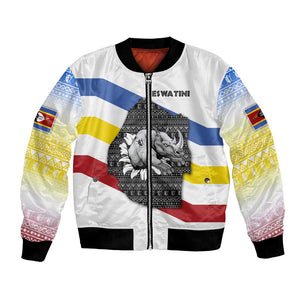 Eswatini Rhino Bomber Jacket Swazi Map Flag and African Traditional Patterns