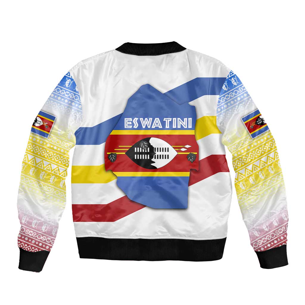 Eswatini Rhino Bomber Jacket Swazi Map Flag and African Traditional Patterns