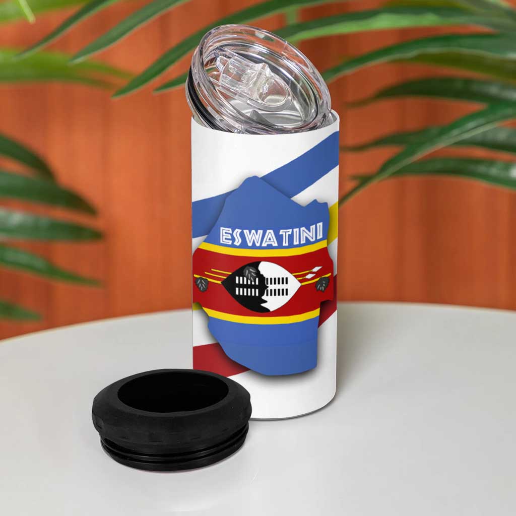 Eswatini Rhino 4 in 1 Can Cooler Tumbler Swazi Map Flag and African Traditional Patterns