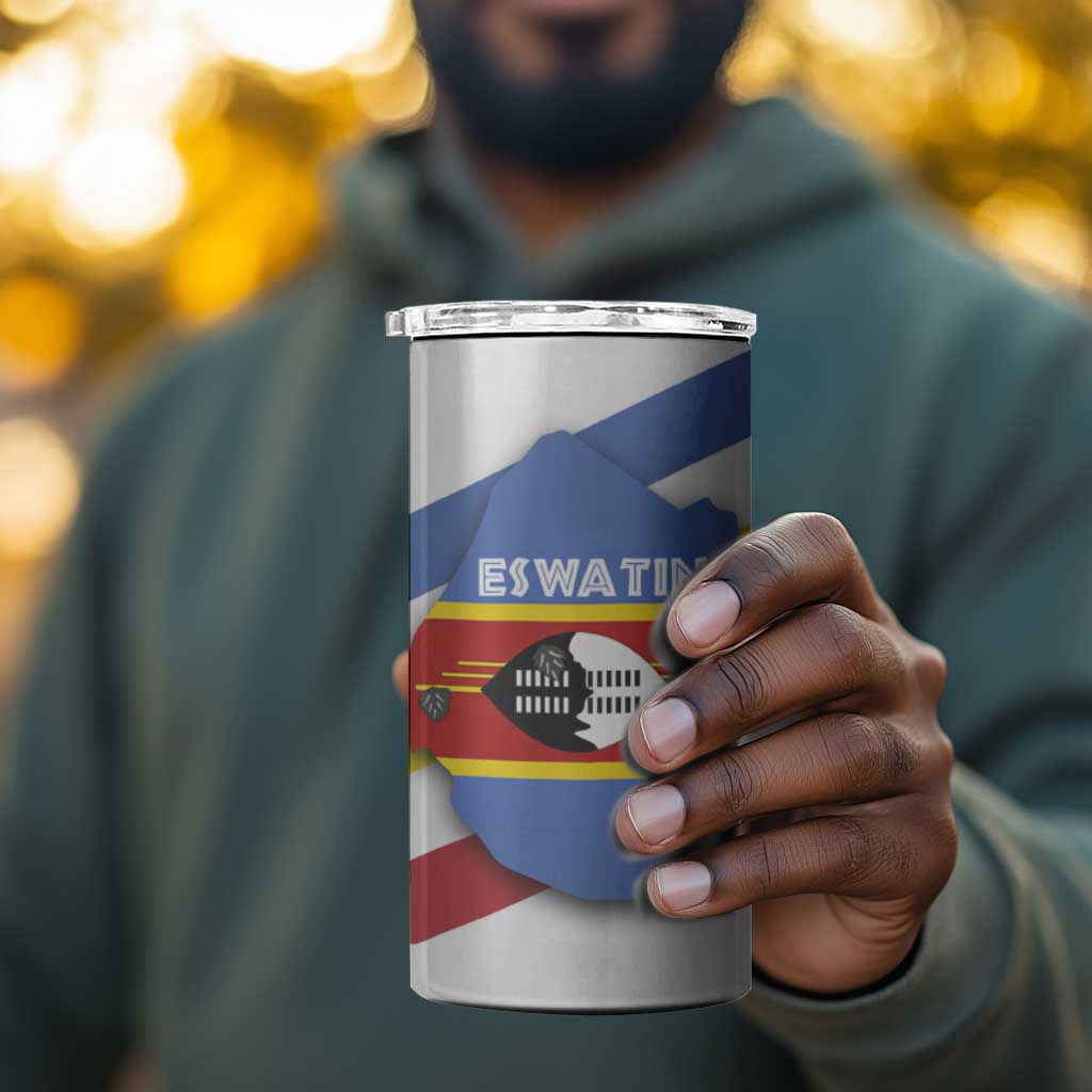 Eswatini Rhino 4 in 1 Can Cooler Tumbler Swazi Map Flag and African Traditional Patterns