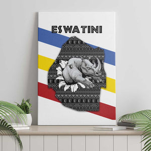 Eswatini Rhino Canvas Wall Art Swazi Map Flag and African Traditional Patterns