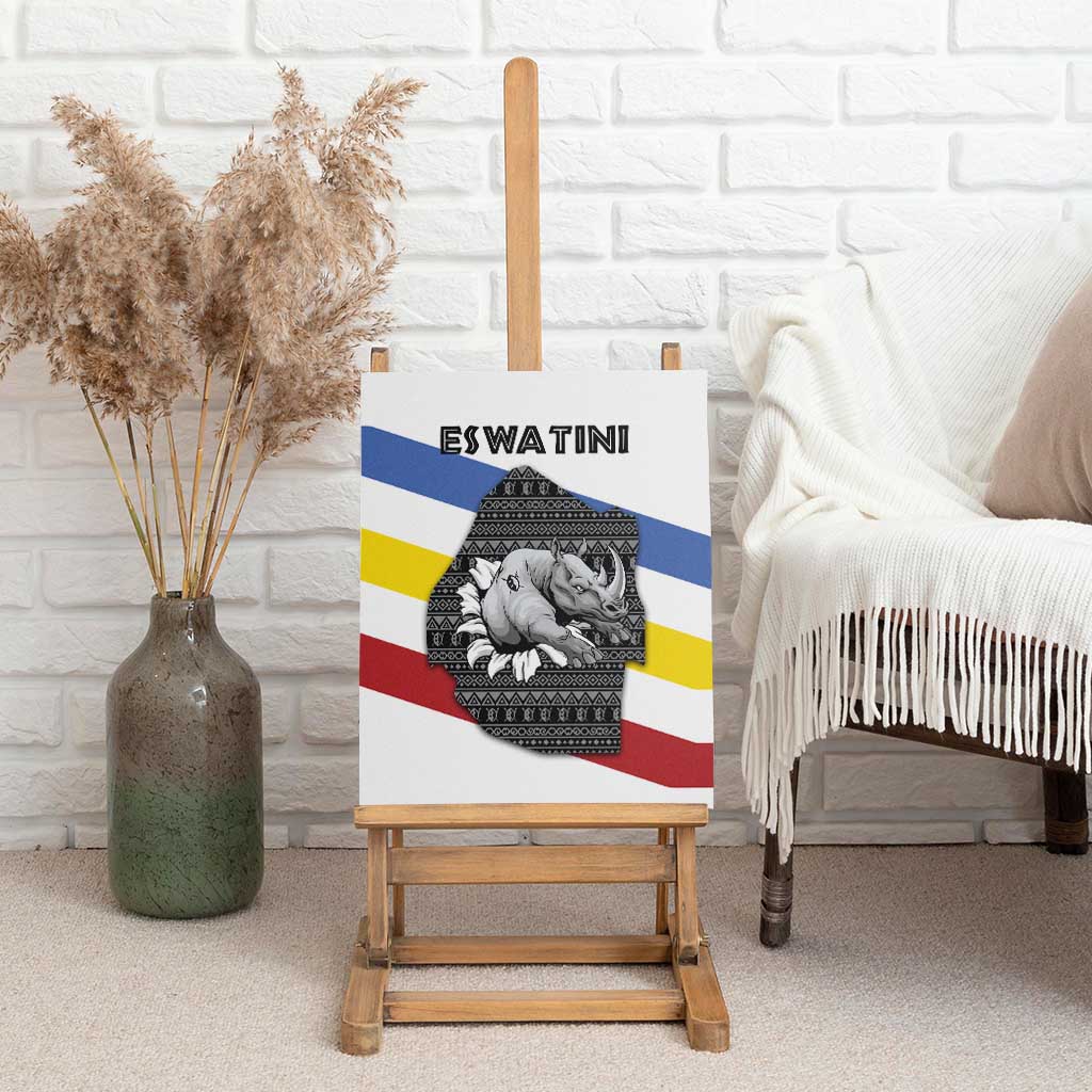 Eswatini Rhino Canvas Wall Art Swazi Map Flag and African Traditional Patterns