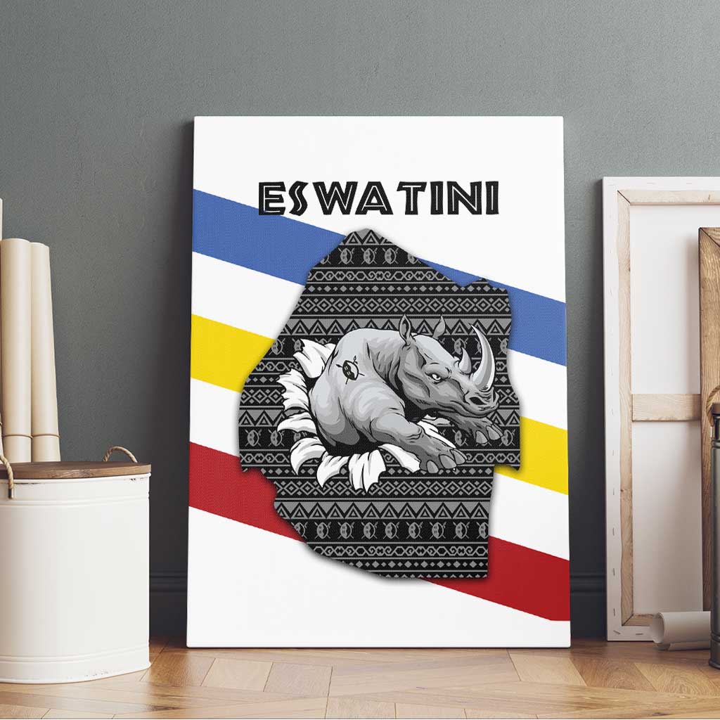 Eswatini Rhino Canvas Wall Art Swazi Map Flag and African Traditional Patterns