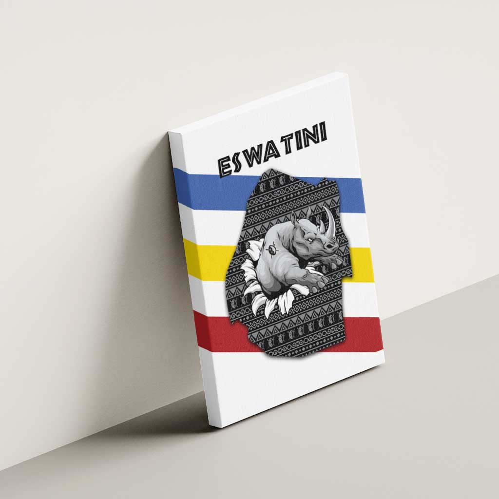 Eswatini Rhino Canvas Wall Art Swazi Map Flag and African Traditional Patterns