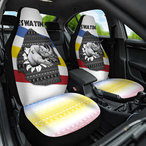 Eswatini Rhino Car Seat Cover Swazi Map Flag and African Traditional Patterns