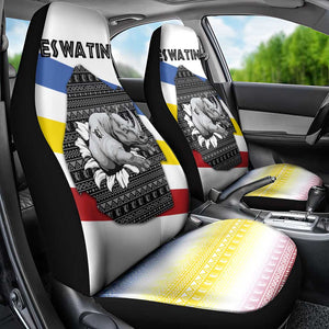 Eswatini Rhino Car Seat Cover Swazi Map Flag and African Traditional Patterns