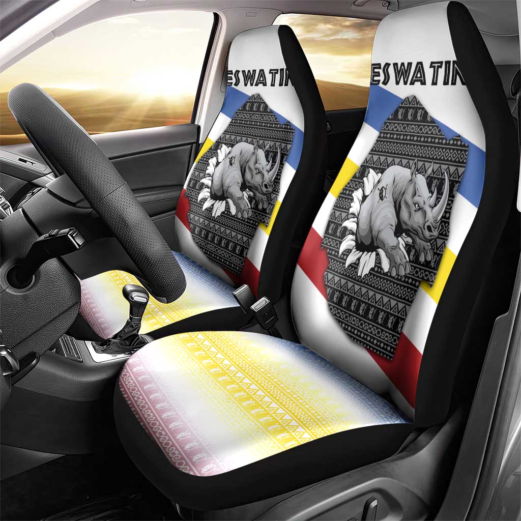 Eswatini Rhino Car Seat Cover Swazi Map Flag and African Traditional Patterns