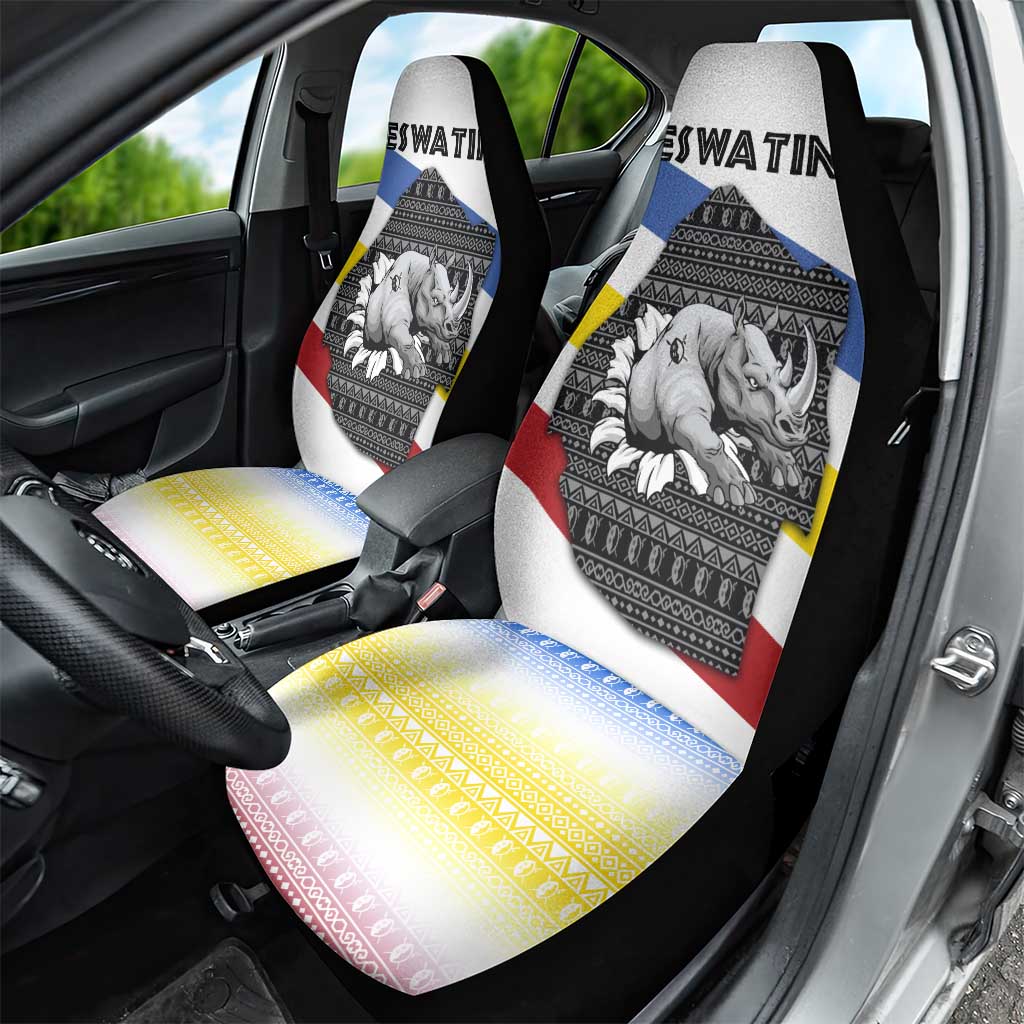 Eswatini Rhino Car Seat Cover Swazi Map Flag and African Traditional Patterns