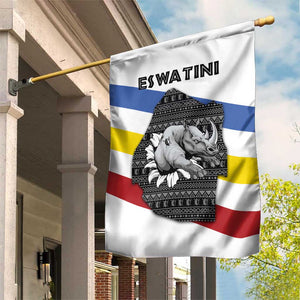 Eswatini Rhino Garden Flag Swazi Map Flag and African Traditional Patterns