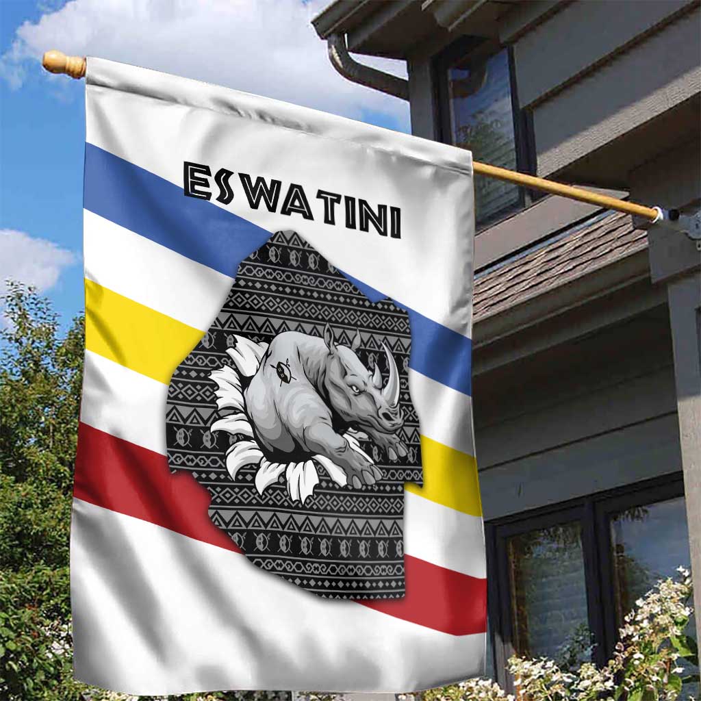 Eswatini Rhino Garden Flag Swazi Map Flag and African Traditional Patterns