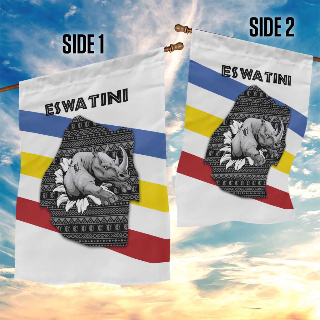 Eswatini Rhino Garden Flag Swazi Map Flag and African Traditional Patterns