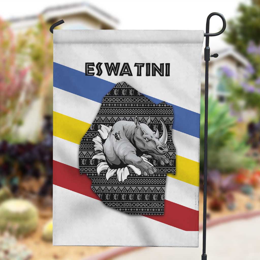 Eswatini Rhino Garden Flag Swazi Map Flag and African Traditional Patterns