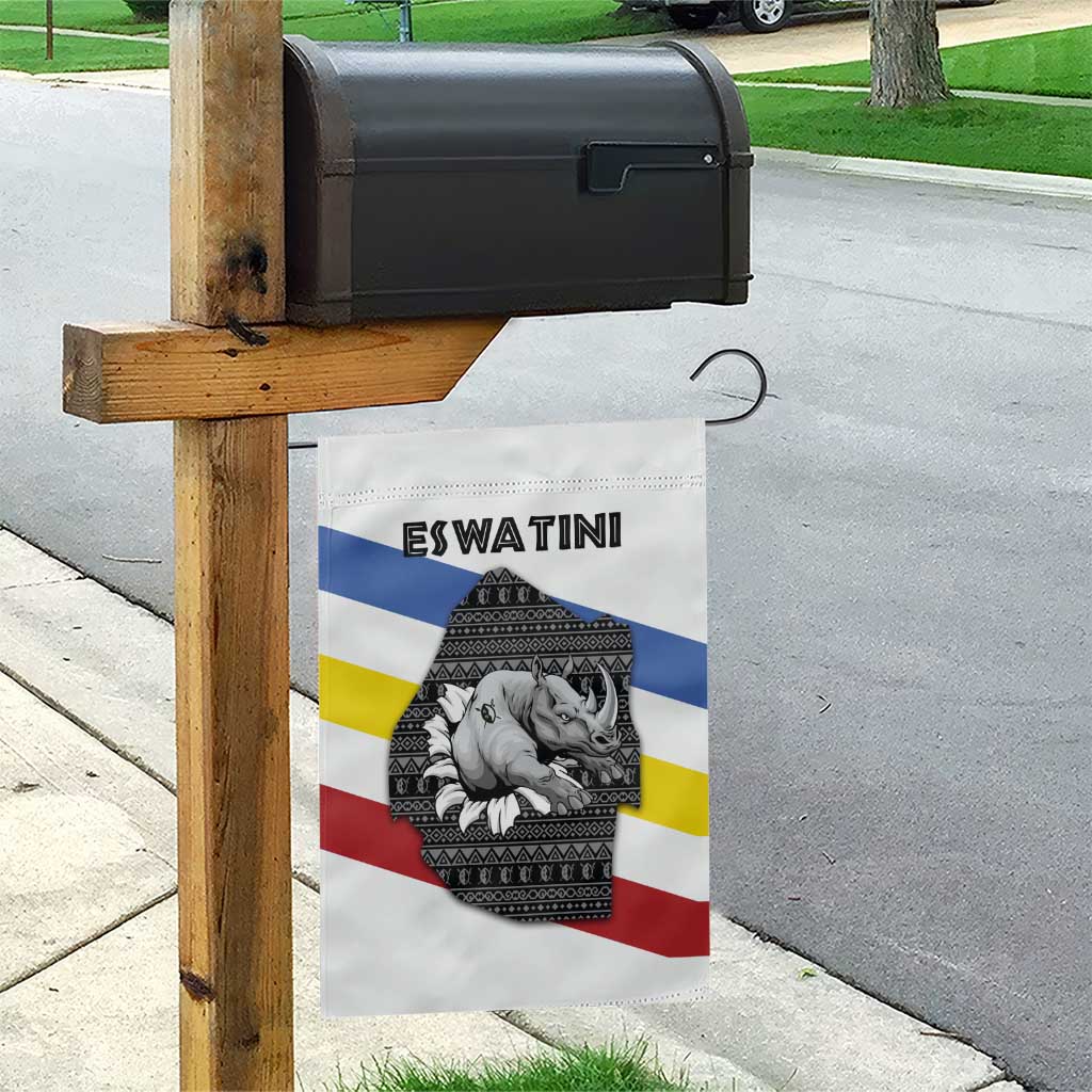 Eswatini Rhino Garden Flag Swazi Map Flag and African Traditional Patterns